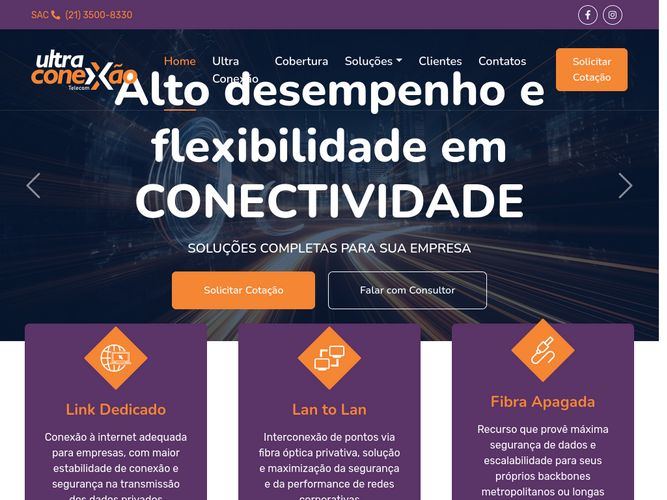 The website screenshot for https://ultrafibraempresas.com.br/