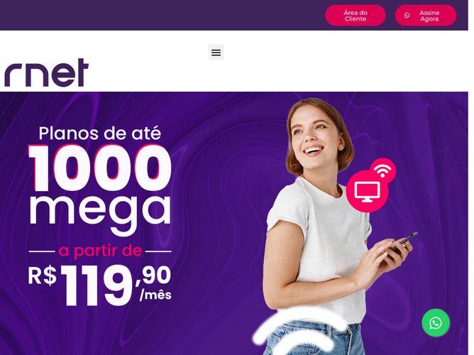 The website screenshot for http://site.rnetservicos.com.br