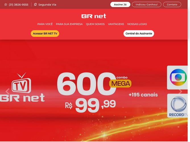The website screenshot for https://soubrnet.com.br/