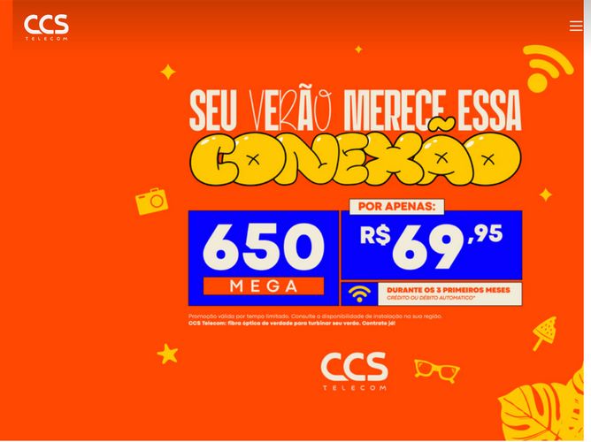 The website screenshot for https://www.ccstelecom.com.br/