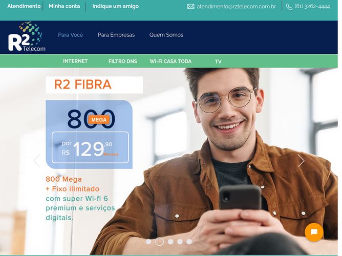 The website screenshot for https://www.site.r2telecom.com.br/