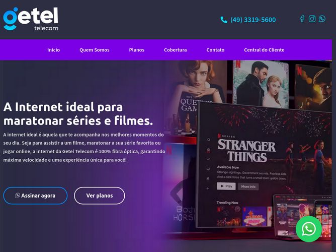 The website screenshot for https://getel.net.br/