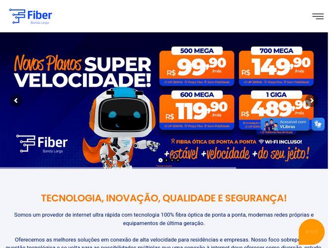 The website screenshot for https://www.fiberbandalarga.com.br