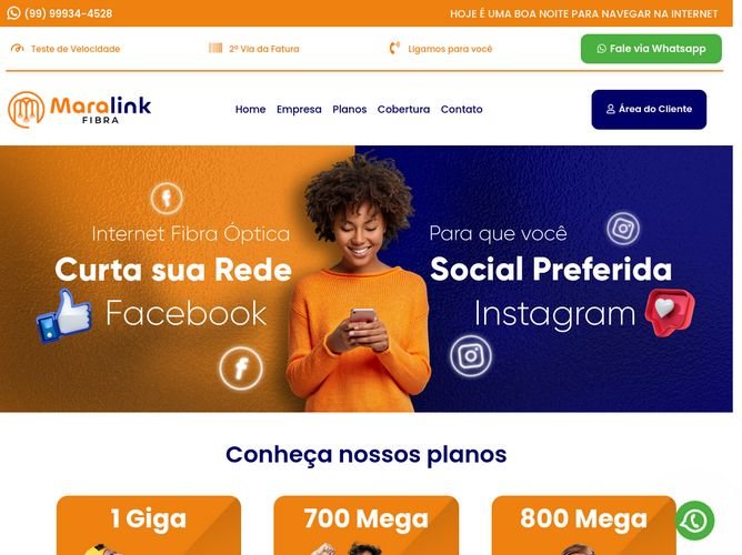 The website screenshot for http://www.maralinkfibra.net.br