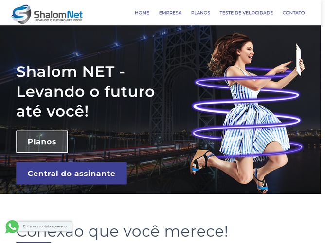 The website screenshot for https://shalomnet.com.br/