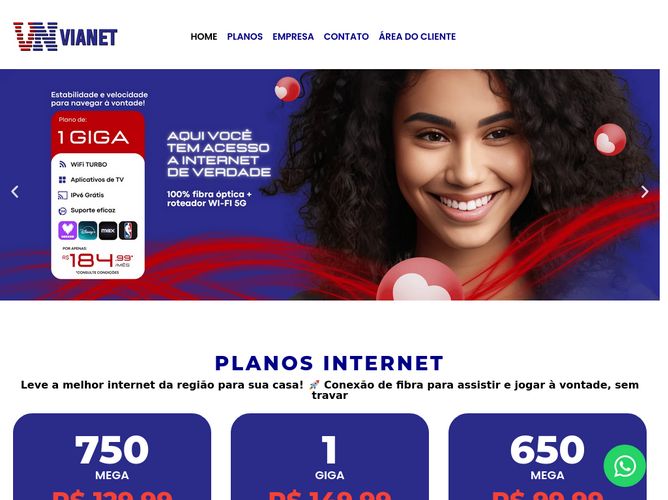 The website screenshot for https://www.vianetbandalarga.com.br