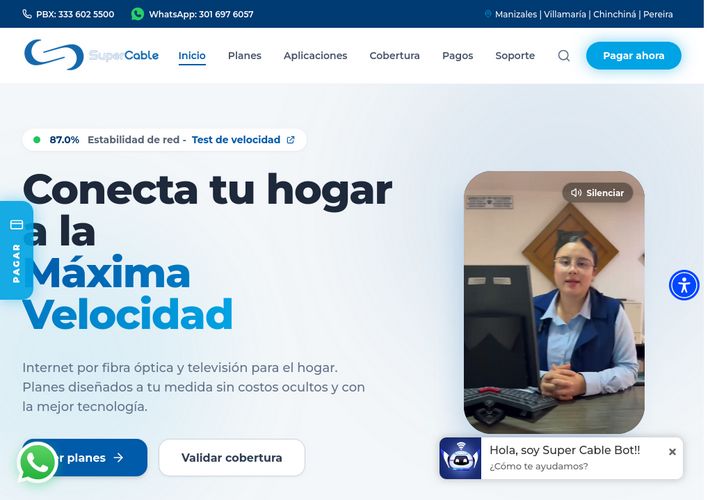 The website screenshot for http://www.supercable.com.co