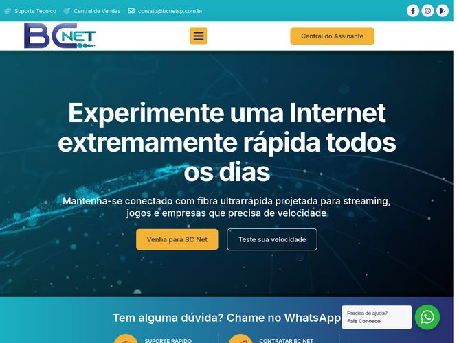 The website screenshot for https://bcnetsp.com.br/
