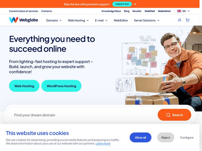 The website screenshot for https://webglobe.com