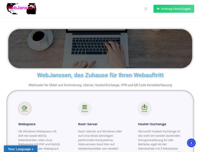 The website screenshot for http://www.webjanssen.de