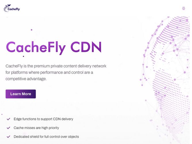 The website screenshot for http://www.cachefly.com