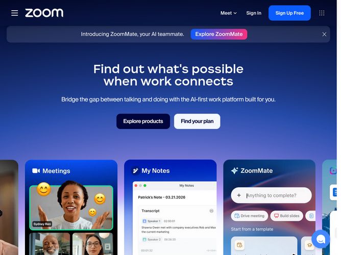 The website screenshot for http://zoom.us