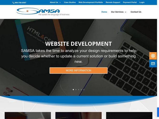 The website screenshot for http://samsa.com
