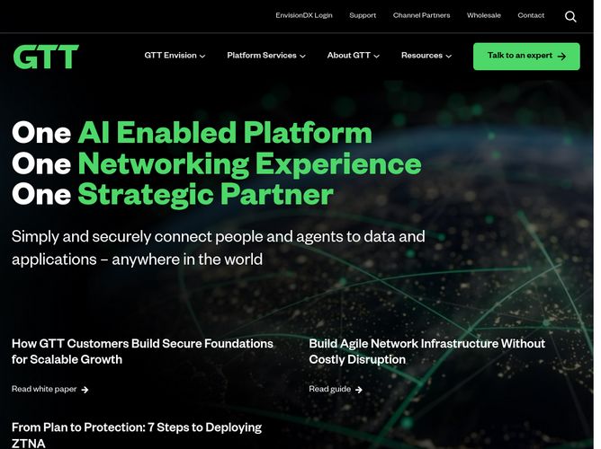The website screenshot for http://www.gtt.net/