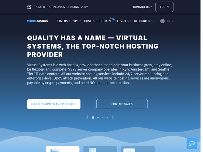 The website screenshot for https://vsys.host/