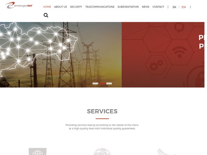 The website screenshot for https://www.energotel.sk