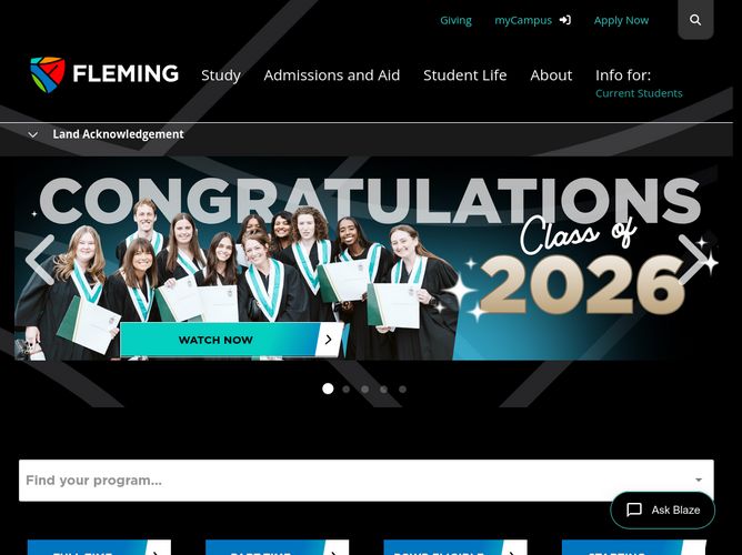 The website screenshot for http://flemingcollege.ca