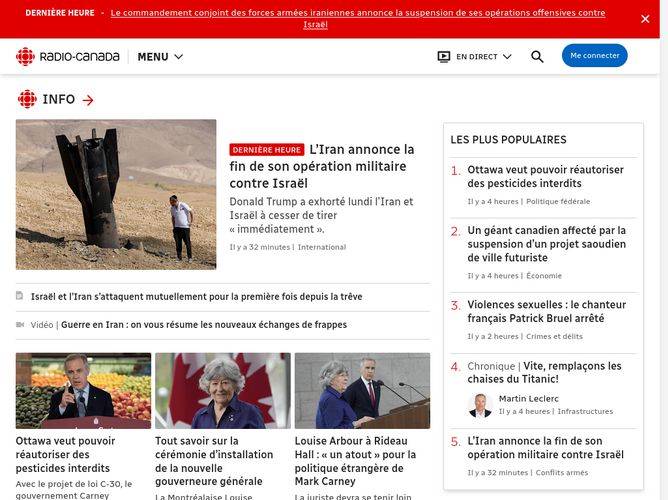 The website screenshot for http://www.radio-canada.ca