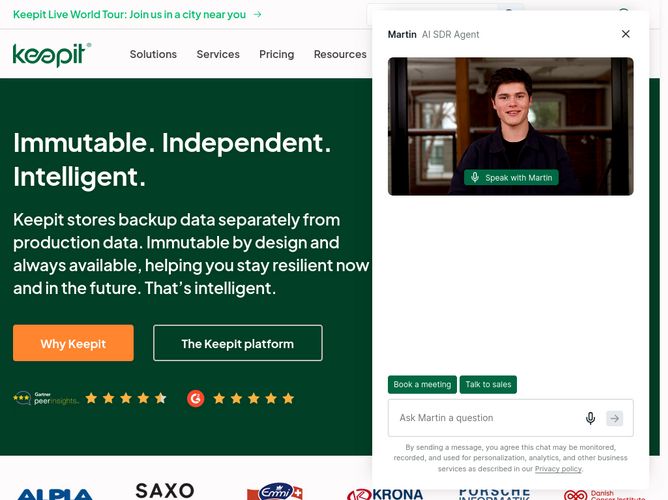 The website screenshot for http://keepit.com