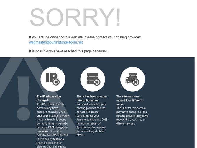The website screenshot for http://www.burlingtontelecom.net