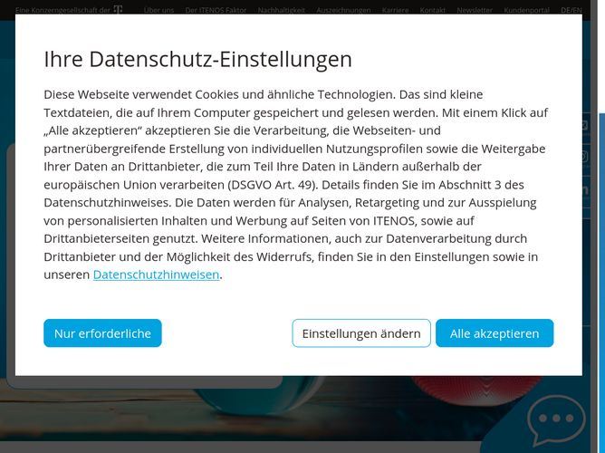 The website screenshot for https://www.itenos.de