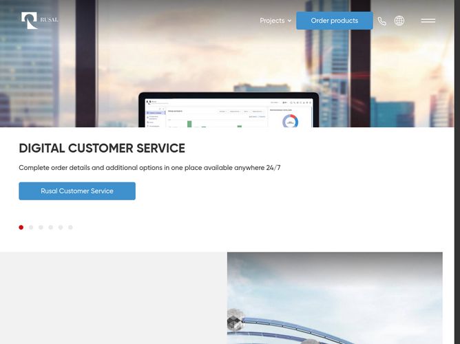 The website screenshot for https://www.rusal.com