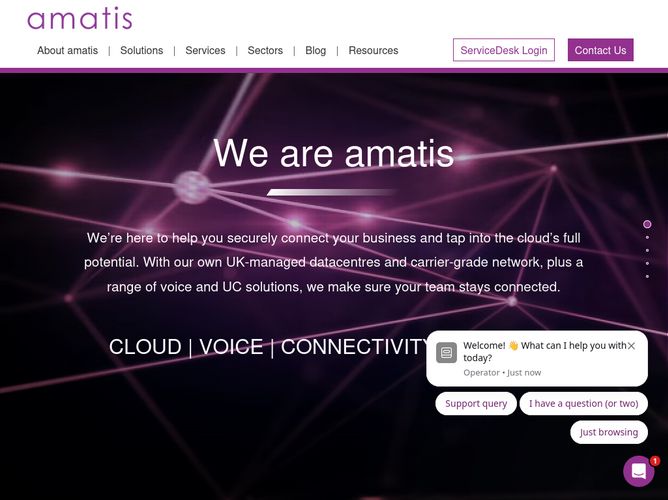 The website screenshot for http://www.amatisnetworks.com
