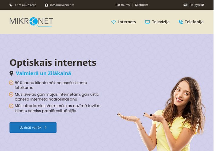 The website screenshot for https://mikronet.lv