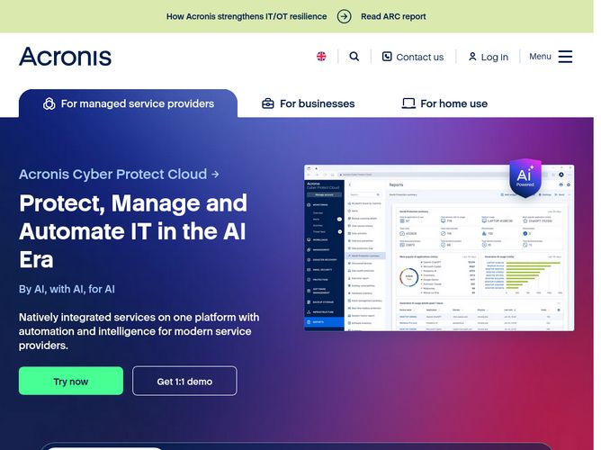 The website screenshot for https://www.acronis.com