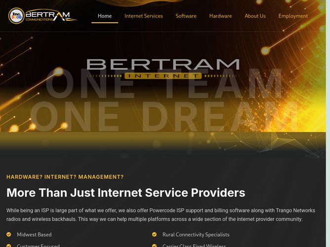 The website screenshot for https://bertramcommunications.com/