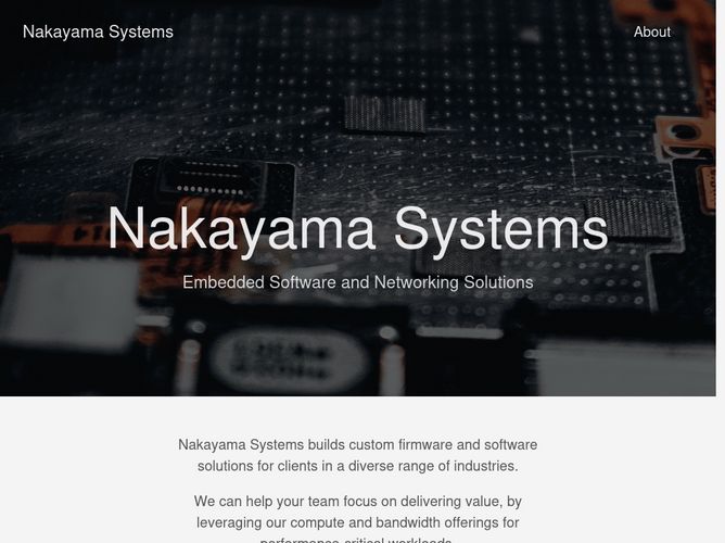The website screenshot for https://nakayama.systems/