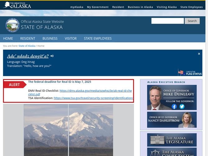 The website screenshot for http://alaska.gov