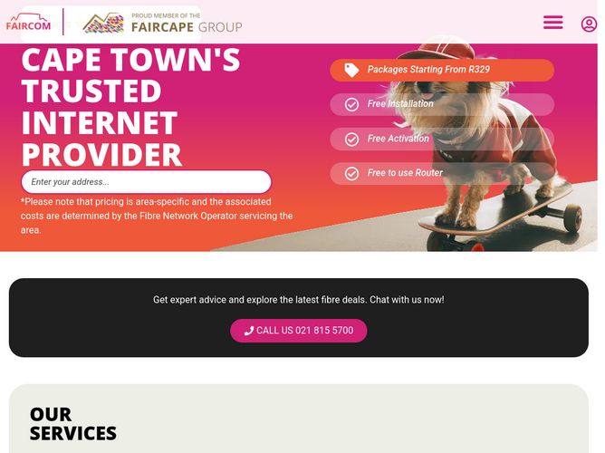 The website screenshot for https://www.faircom.co.za