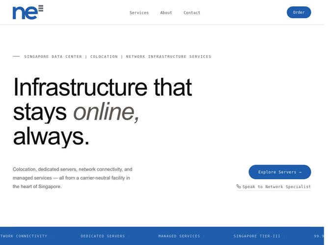 The website screenshot for http://www.ne.com.sg