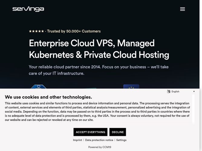 The website screenshot for https://www.servinga.com