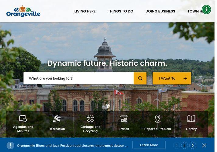 The website screenshot for http://orangeville.ca