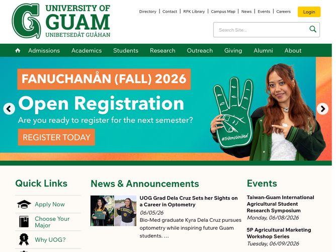 The website screenshot for http://www.uog.edu