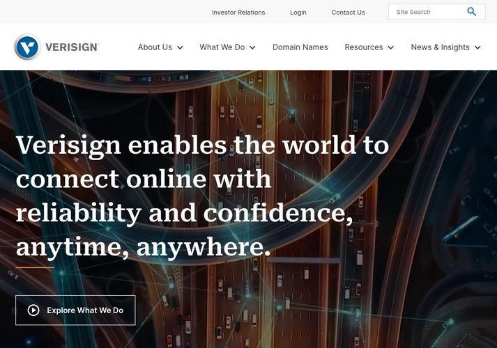 The website screenshot for http://verisign.com