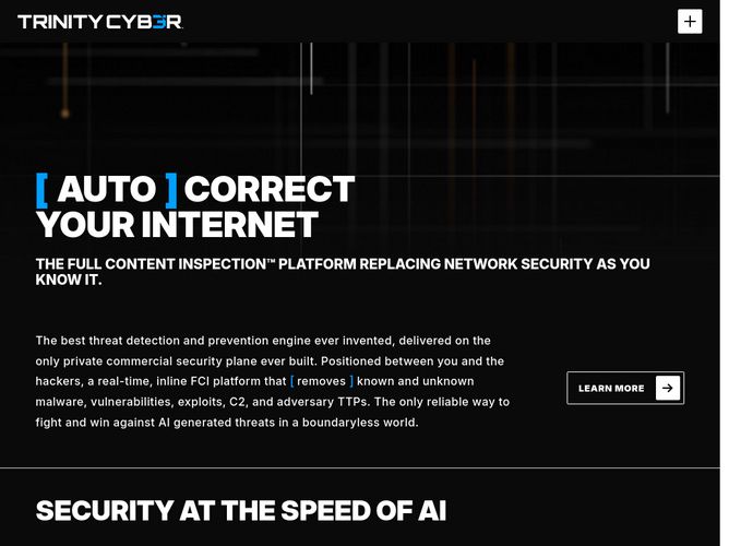 The website screenshot for http://trinitycyber.com