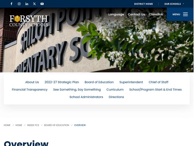 The website screenshot for https://www.forsyth.k12.ga.us/inside-fcs/board-of-education/board-of-education
