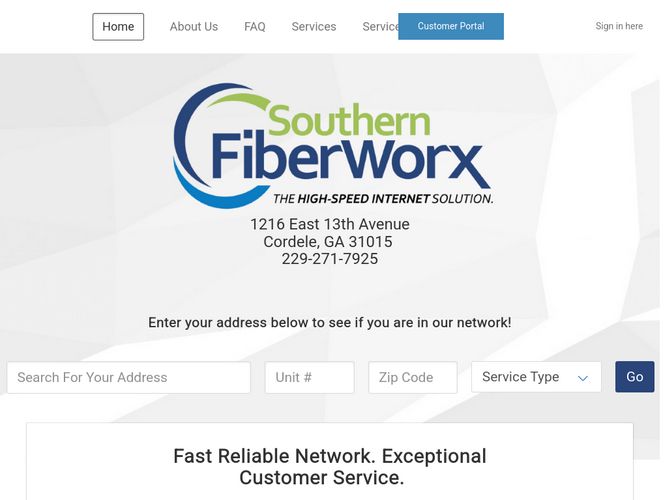 The website screenshot for http://southernfiberworx.com