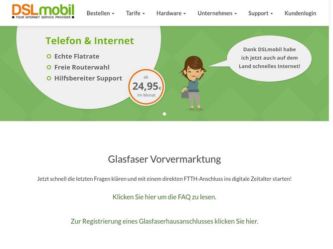 The website screenshot for https://dslmobil.de
