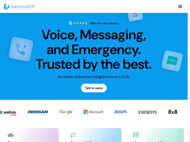 The website screenshot for http://www.bandwidth.com