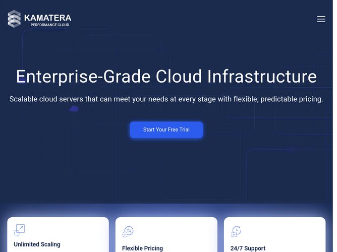 The website screenshot for https://www.kamatera.com