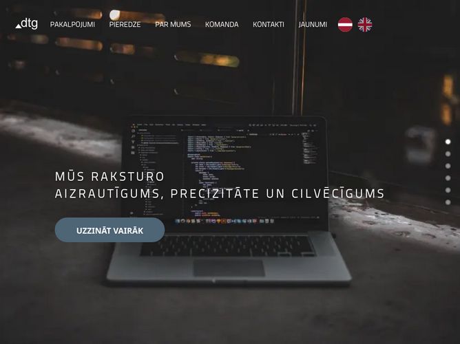 The website screenshot for https://dtg.lv/