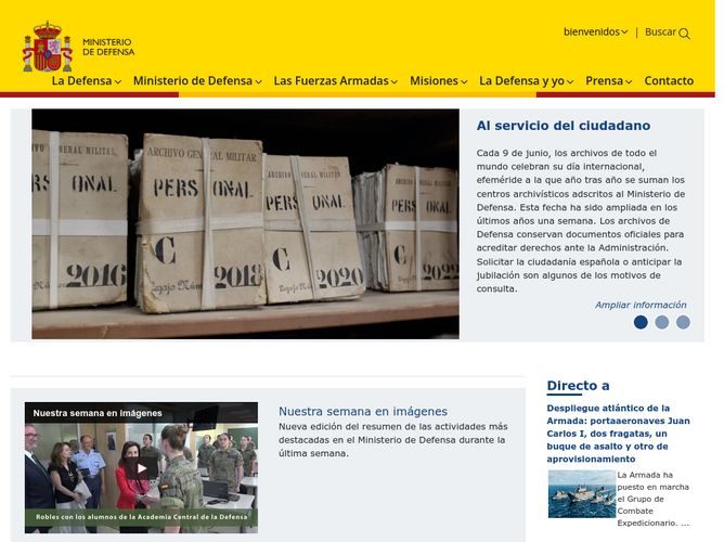 The website screenshot for https://www.defensa.gob.es/