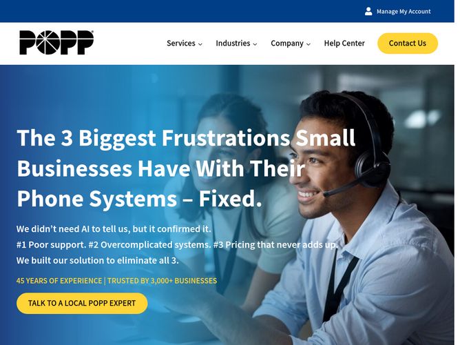 The website screenshot for http://popp.com