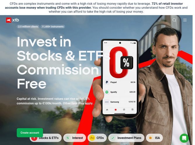 The website screenshot for https://xtb.com