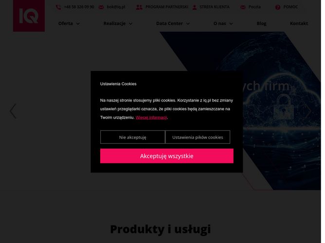 The website screenshot for https://iq.pl