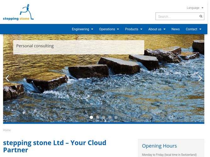 The website screenshot for https://www.stepping-stone.ch